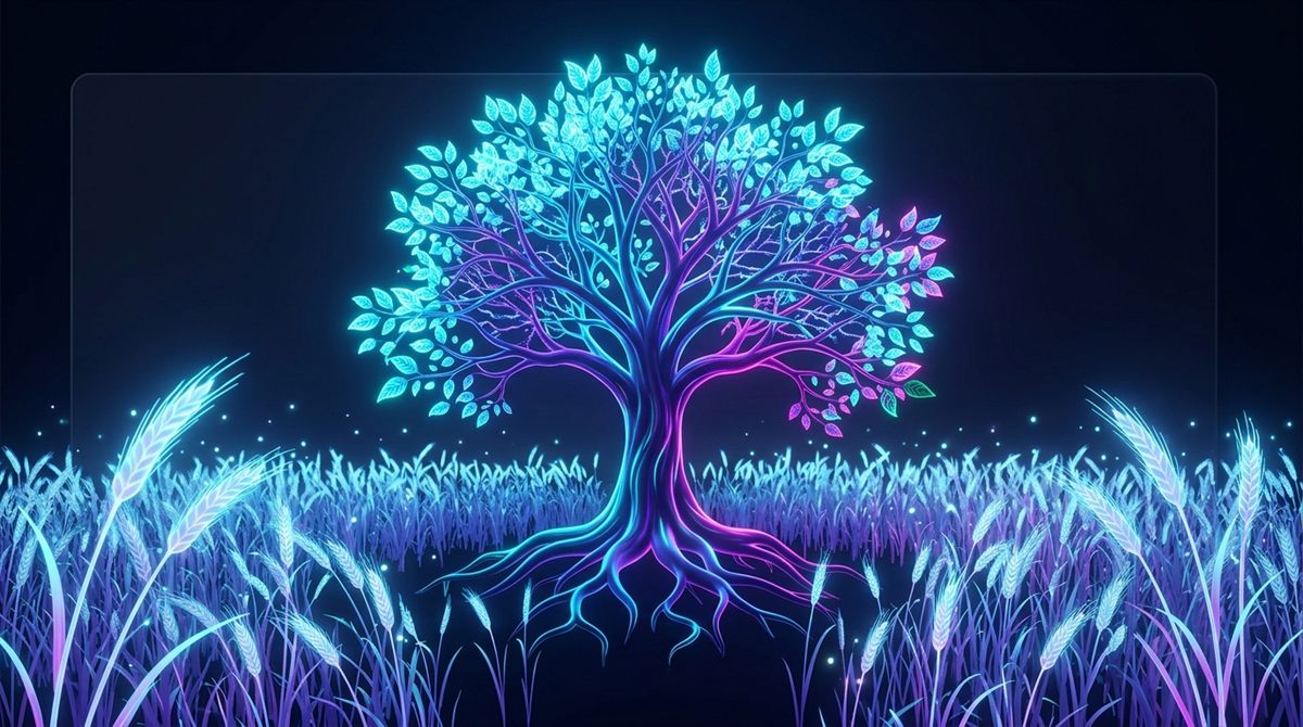 Sustainability: Stylized Oak Tree in a Field of Wheat